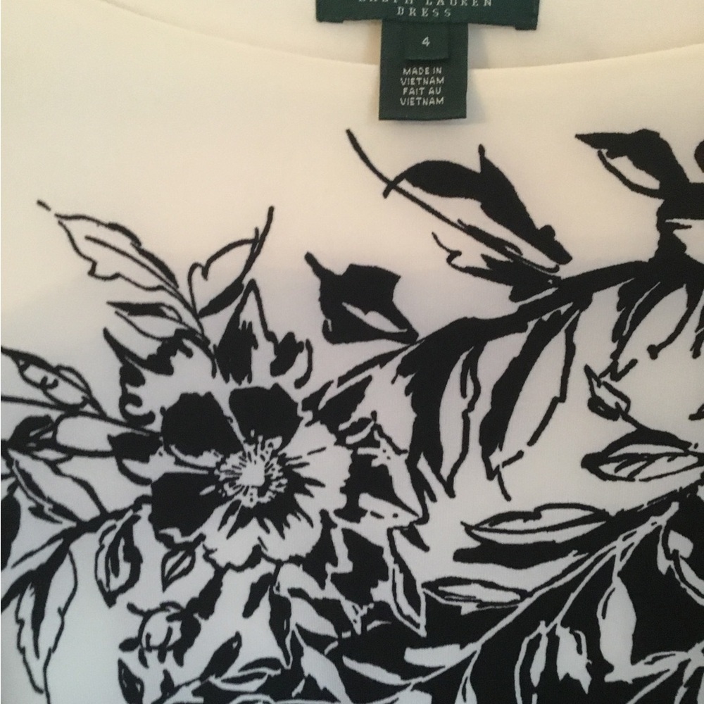 Ralph Lauren Black and White Floral Long Sleeve Dress Size 4 - Picture 5 of 8
